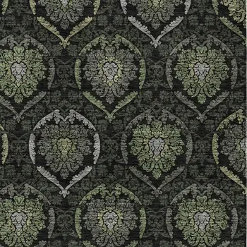 5' X 8' Green Gray And Charcoal Medallion Washable Indoor Outdoor Area Rug