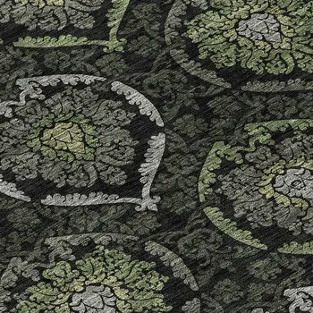8' Green Gray And Charcoal Round Medallion Washable Indoor Outdoor Area Rug