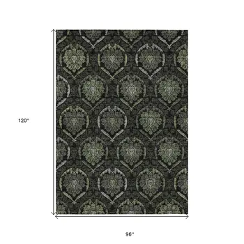 8' X 10' Green Gray And Charcoal Medallion Washable Indoor Outdoor Area Rug