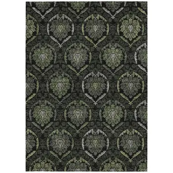 10' X 14' Green Gray And Charcoal Medallion Washable Indoor Outdoor Area Rug