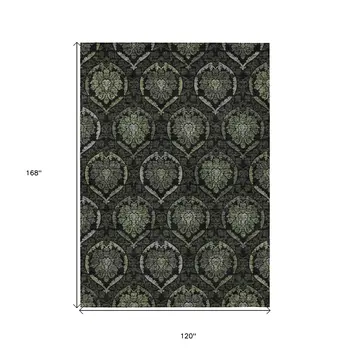 10' X 14' Green Gray And Charcoal Medallion Washable Indoor Outdoor Area Rug