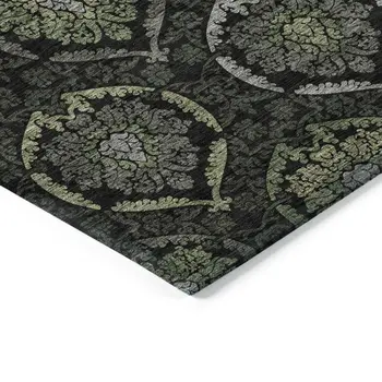 10' X 14' Green Gray And Charcoal Medallion Washable Indoor Outdoor Area Rug
