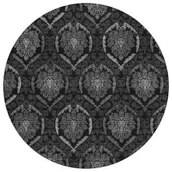 8' Gray Charcoal And Silver Round Medallion Washable Indoor Outdoor Area Rug