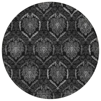 8' Gray Charcoal And Silver Round Medallion Washable Indoor Outdoor Area Rug