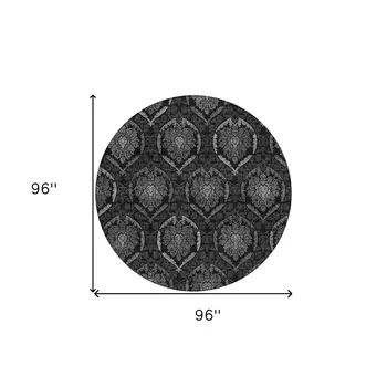 8' Gray Charcoal And Silver Round Medallion Washable Indoor Outdoor Area Rug