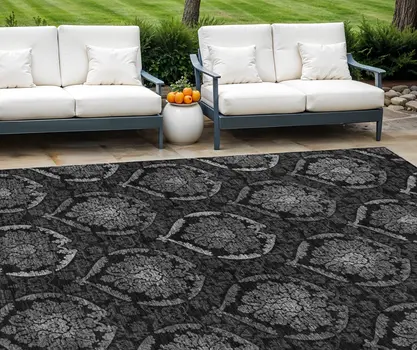 9' X 12' Gray Charcoal And Silver Medallion Washable Indoor Outdoor Area Rug