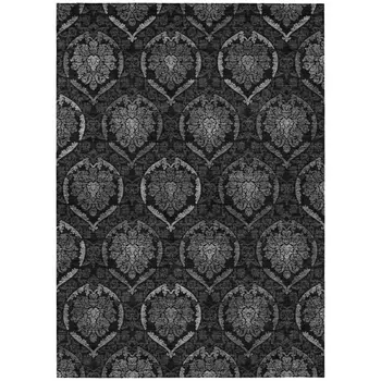 9' X 12' Gray Charcoal And Silver Medallion Washable Indoor Outdoor Area Rug