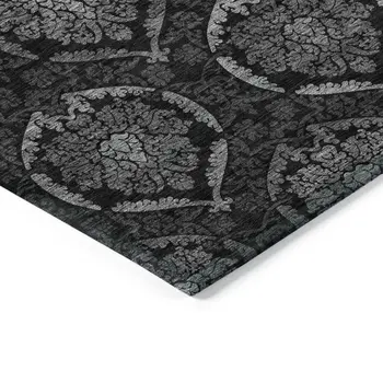 9' X 12' Gray Charcoal And Silver Medallion Washable Indoor Outdoor Area Rug