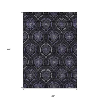 3' X 5' Purple Charcoal And Gray Medallion Washable Indoor Outdoor Area Rug