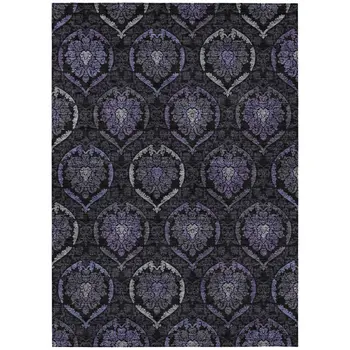 3' X 5' Purple Charcoal And Gray Medallion Washable Indoor Outdoor Area Rug