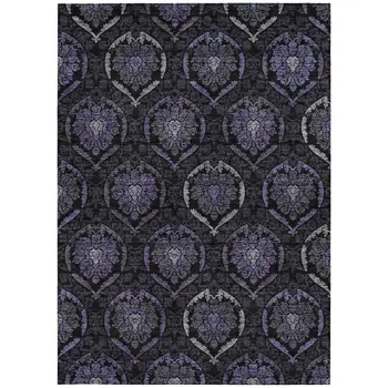 5' X 8' Purple Charcoal And Gray Medallion Washable Indoor Outdoor Area Rug
