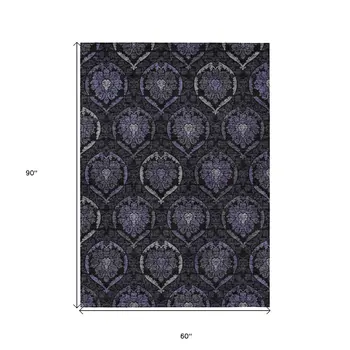 5' X 8' Purple Charcoal And Gray Medallion Washable Indoor Outdoor Area Rug