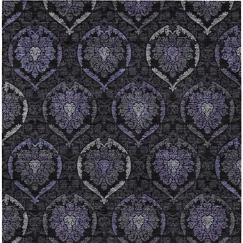 5' X 8' Purple Charcoal And Gray Medallion Washable Indoor Outdoor Area Rug