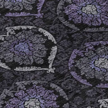 8' Purple Charcoal And Gray Round Medallion Washable Indoor Outdoor Area Rug