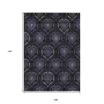 9' X 12' Purple Charcoal And Gray Medallion Washable Indoor Outdoor Area Rug