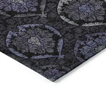 9' X 12' Purple Charcoal And Gray Medallion Washable Indoor Outdoor Area Rug