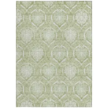 5' X 8' Artichoke Green And Ivory Medallion Washable Indoor Outdoor Area Rug