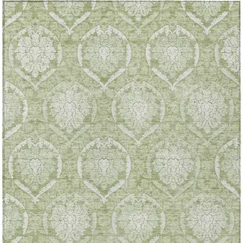 5' X 8' Artichoke Green And Ivory Medallion Washable Indoor Outdoor Area Rug