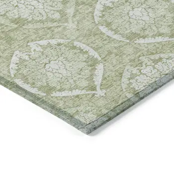 8' X 10' Artichoke Green And Ivory Medallion Washable Indoor Outdoor Area Rug