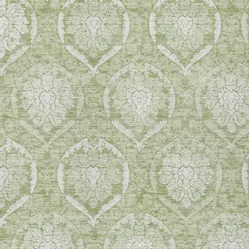 8' X 10' Artichoke Green And Ivory Medallion Washable Indoor Outdoor Area Rug