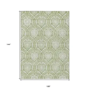 9' X 12' Artichoke Green And Ivory Medallion Washable Indoor Outdoor Area Rug