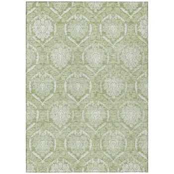 9' X 12' Artichoke Green And Ivory Medallion Washable Indoor Outdoor Area Rug