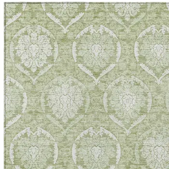 9' X 12' Artichoke Green And Ivory Medallion Washable Indoor Outdoor Area Rug