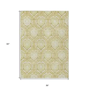 3' X 5' Gold Wheat And Ivory Medallion Washable Indoor Outdoor Area Rug