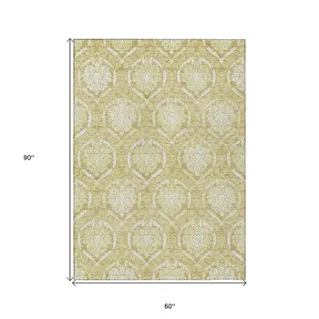 5' X 8' Gold Wheat And Ivory Medallion Washable Indoor Outdoor Area Rug