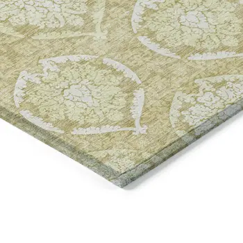 5' X 8' Gold Wheat And Ivory Medallion Washable Indoor Outdoor Area Rug