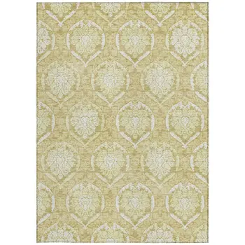 5' X 8' Gold Wheat And Ivory Medallion Washable Indoor Outdoor Area Rug