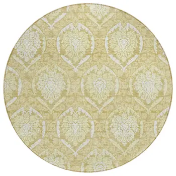 8' Gold Wheat And Ivory Round Medallion Washable Indoor Outdoor Area Rug