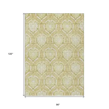 8' X 10' Gold Wheat And Ivory Medallion Washable Indoor Outdoor Area Rug