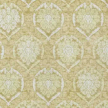 8' X 10' Gold Wheat And Ivory Medallion Washable Indoor Outdoor Area Rug