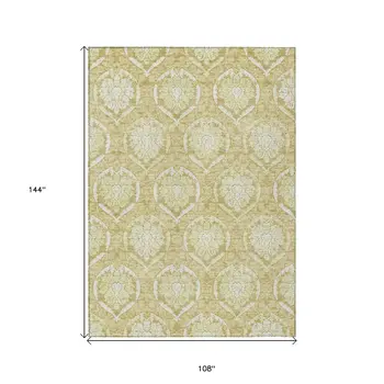 9' X 12' Gold Wheat And Ivory Medallion Washable Indoor Outdoor Area Rug