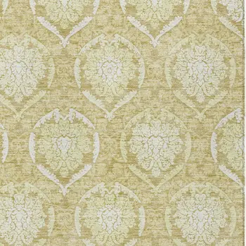 9' X 12' Gold Wheat And Ivory Medallion Washable Indoor Outdoor Area Rug