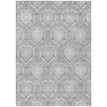 5' X 8' Gray And Silver Medallion Washable Indoor Outdoor Area Rug