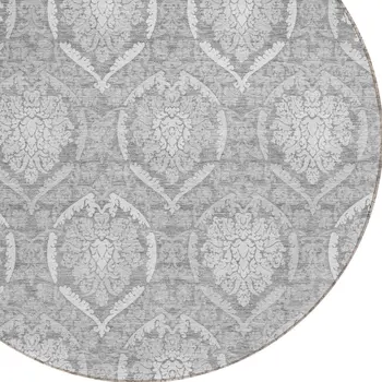 8' Gray And Silver Round Medallion Washable Indoor Outdoor Area Rug