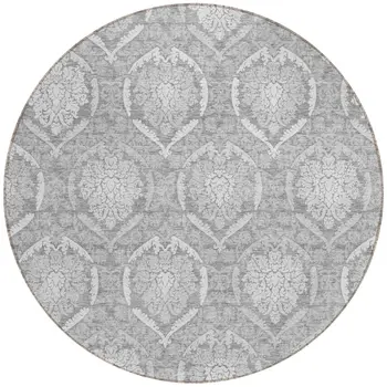 8' Gray And Silver Round Medallion Washable Indoor Outdoor Area Rug