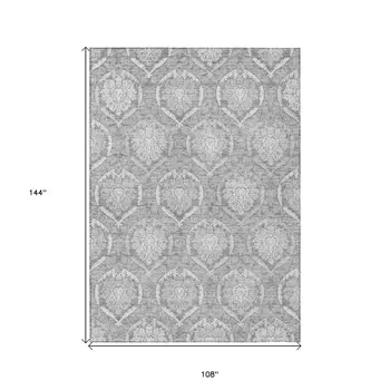 9' X 12' Gray And Silver Medallion Washable Indoor Outdoor Area Rug