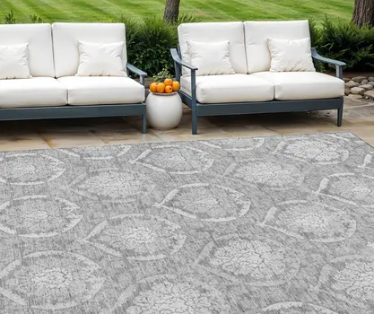 10' X 14' Gray And Silver Medallion Washable Indoor Outdoor Area Rug