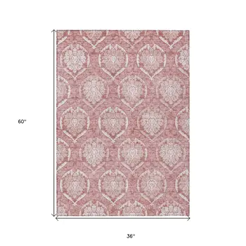 3' X 5' Pink Blush And Ivory Medallion Washable Indoor Outdoor Area Rug