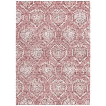 3' X 5' Pink Blush And Ivory Medallion Washable Indoor Outdoor Area Rug