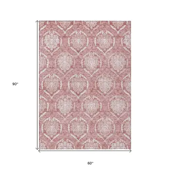5' X 8' Pink Blush And Ivory Medallion Washable Indoor Outdoor Area Rug