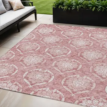5' X 8' Pink Blush And Ivory Medallion Washable Indoor Outdoor Area Rug