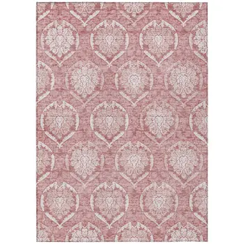 5' X 8' Pink Blush And Ivory Medallion Washable Indoor Outdoor Area Rug