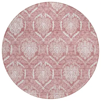 8' Pink Blush And Ivory Round Medallion Washable Indoor Outdoor Area Rug