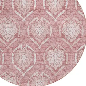 8' Pink Blush And Ivory Round Medallion Washable Indoor Outdoor Area Rug