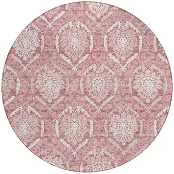 8' Pink Blush And Ivory Round Medallion Washable Indoor Outdoor Area Rug