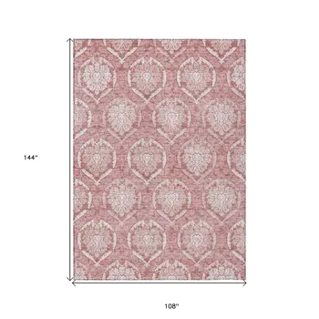 9' X 12' Pink Blush And Ivory Medallion Washable Indoor Outdoor Area Rug